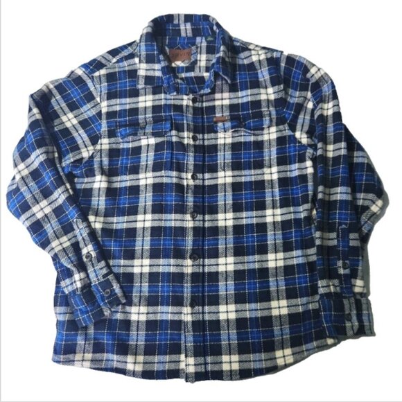 Orvis Plaid Shacket Men's Size LG Long Sleeve Heavyweight Blue Flannel Pockets - Picture 3 of 13